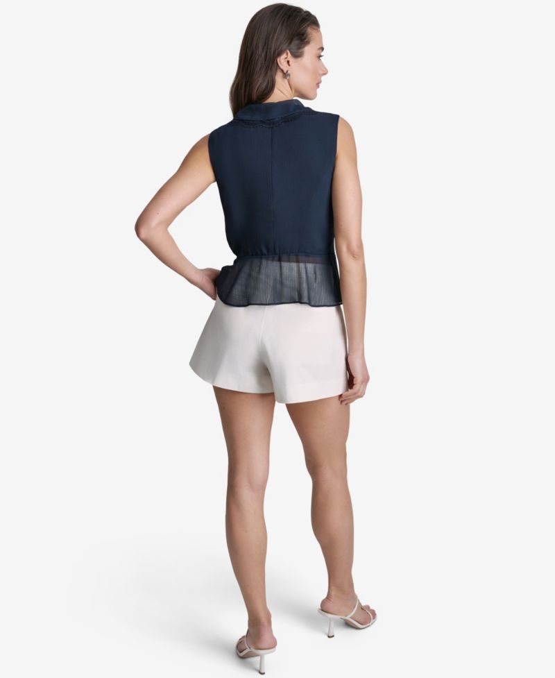 Women's Ruffled V-Neck Sleeveless Blouse