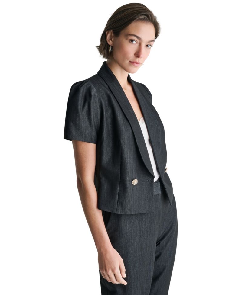 Women's Puff Short-Sleeve Cropped Double-Breasted Jacket