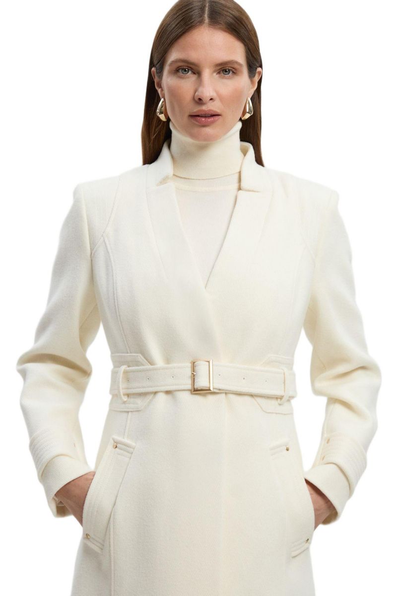 Women's Wool Notch Neck Belted Maxi Coat