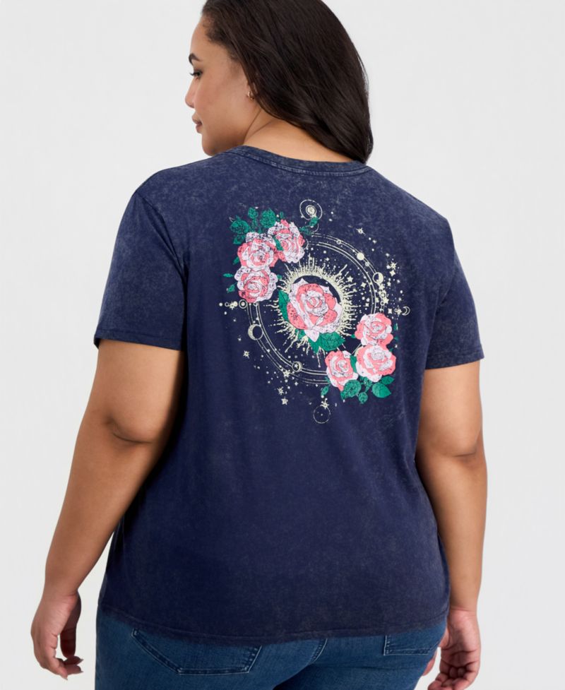Trendy Plus Size Rose Graphic-Print Short-Sleeve T-Shirt