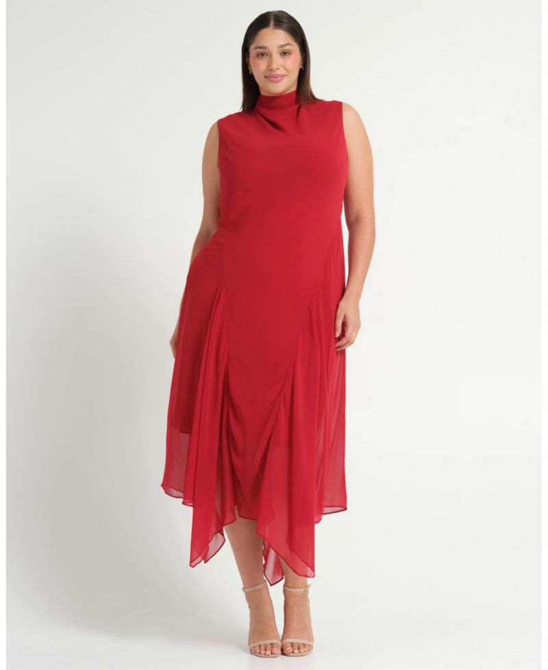 Plus Size Holly Halter Assymetric Sheath Midi Dress
