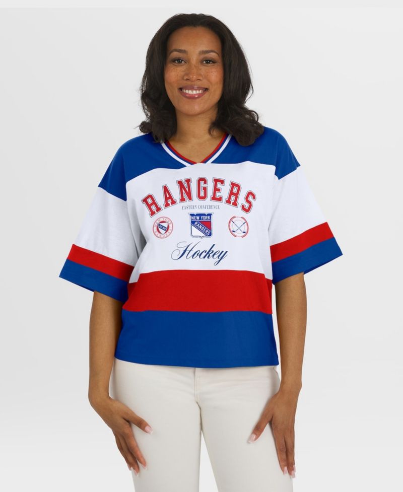 Women's Blue/White New York Rangers Jersey Style T-Shirt