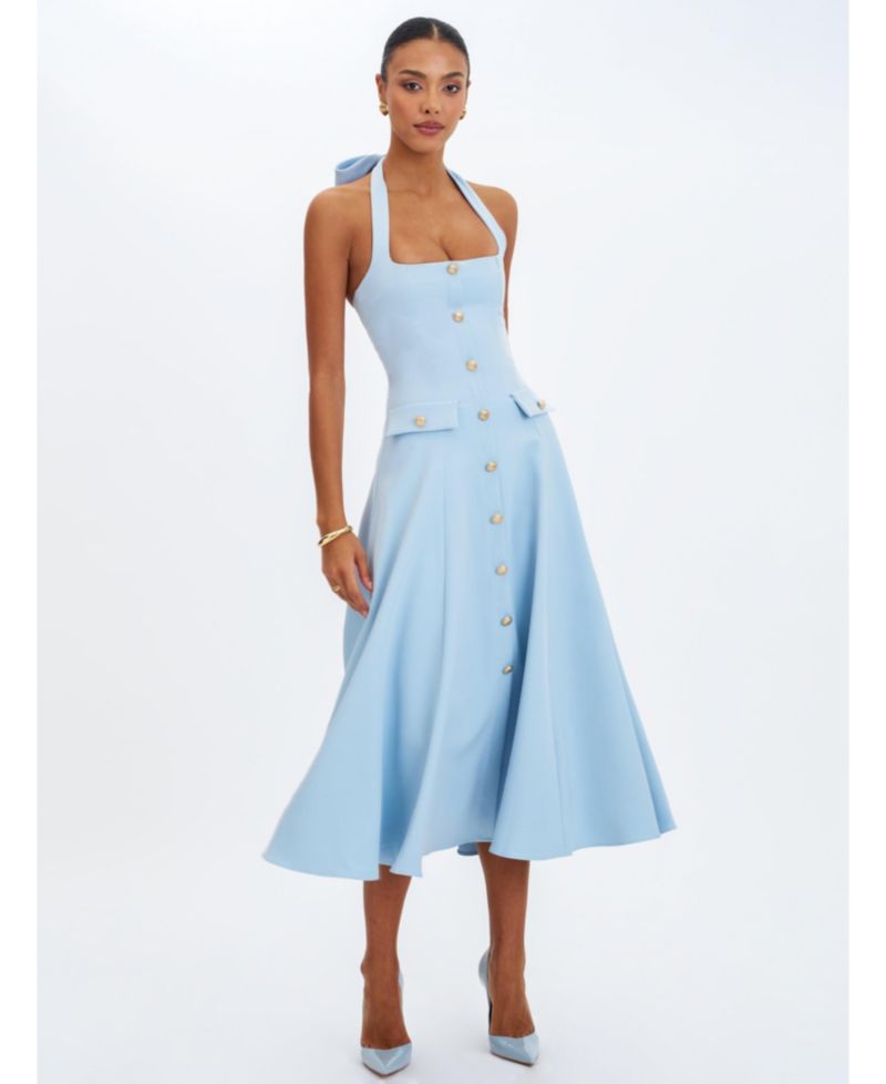 Women's Gillian Mist Blue Halter A-Line Midi Dress