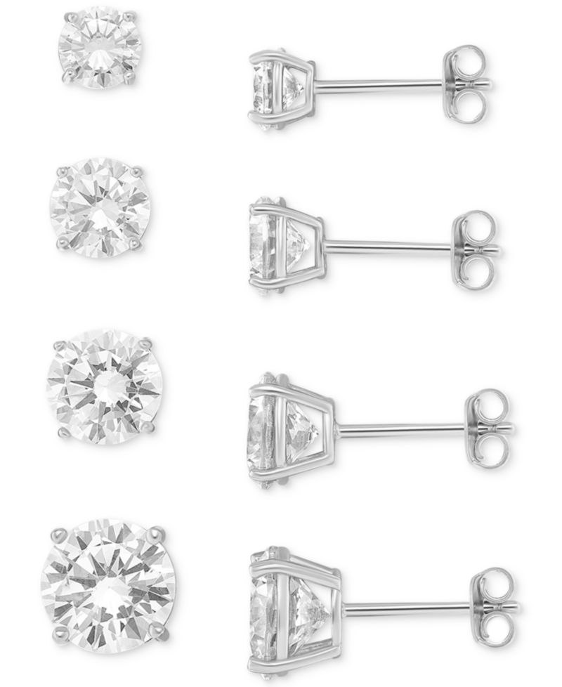 4-Pc. Set Cubic Zirconia Graduated Solitaire Stud Earrings in Sterling Silver