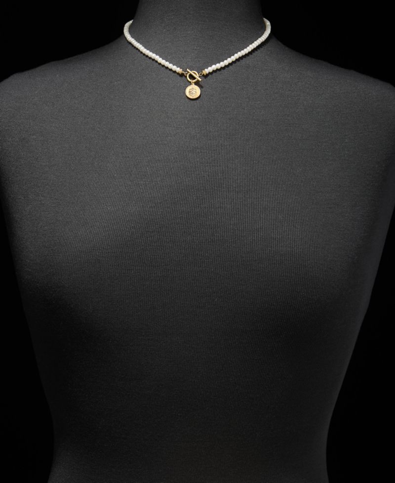 Gold-Tone Glass Pearl Coin Pendant Necklace