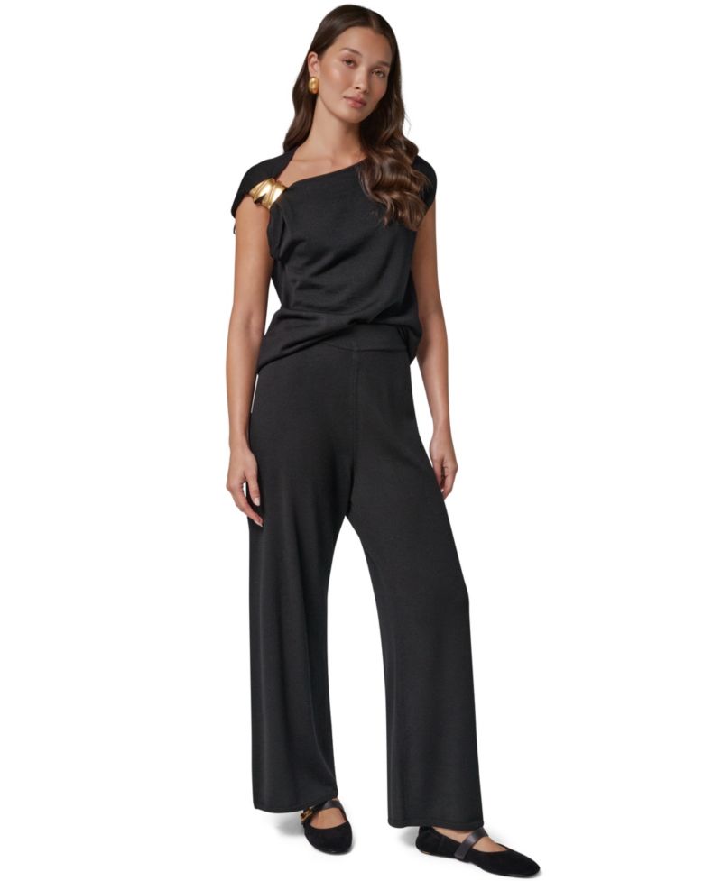 Women's Wide-Leg High-Waisted Pull-On Wool Pants