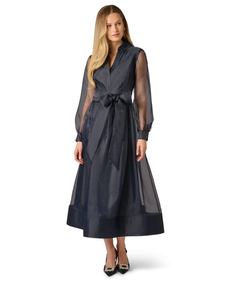 Women's Long-Sleeve V-Neck Shirt Dress