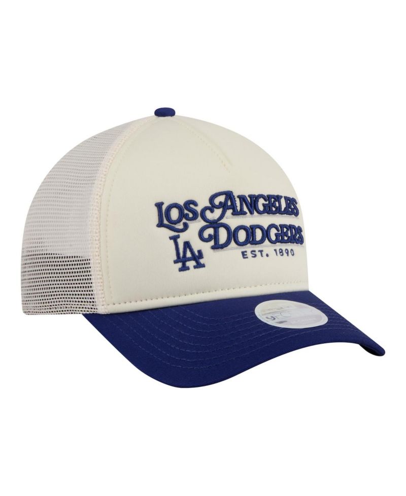 Women's Light Beige/Royal Los Angeles Dodgers Retro 9FORTY M-Crown A-Frame Trucker Adjustable Hat
