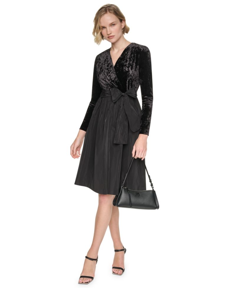 Women's V-Neck Fit & Flare Velvet Dress