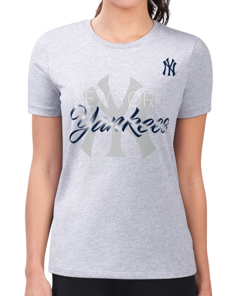 Women's Heather Gray New York Yankees Super-Slim Fit Lightweight Shadow Logo Graphic T-Shirt