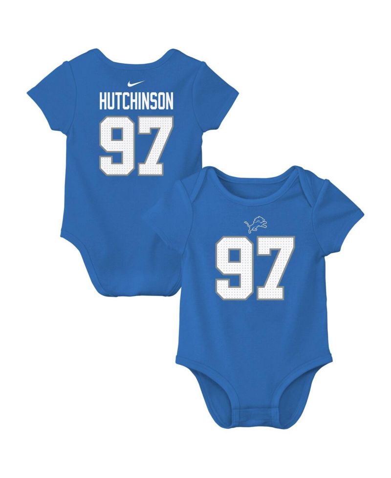 Baby Boys and Girls Aidan Hutchinson Blue Detroit Lions Player Name & Number Bodysuit