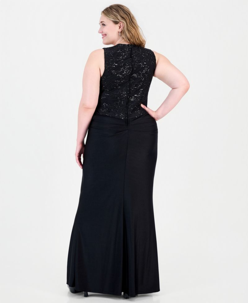 Plus Size Sleeveless V-Neck Sequin Gown