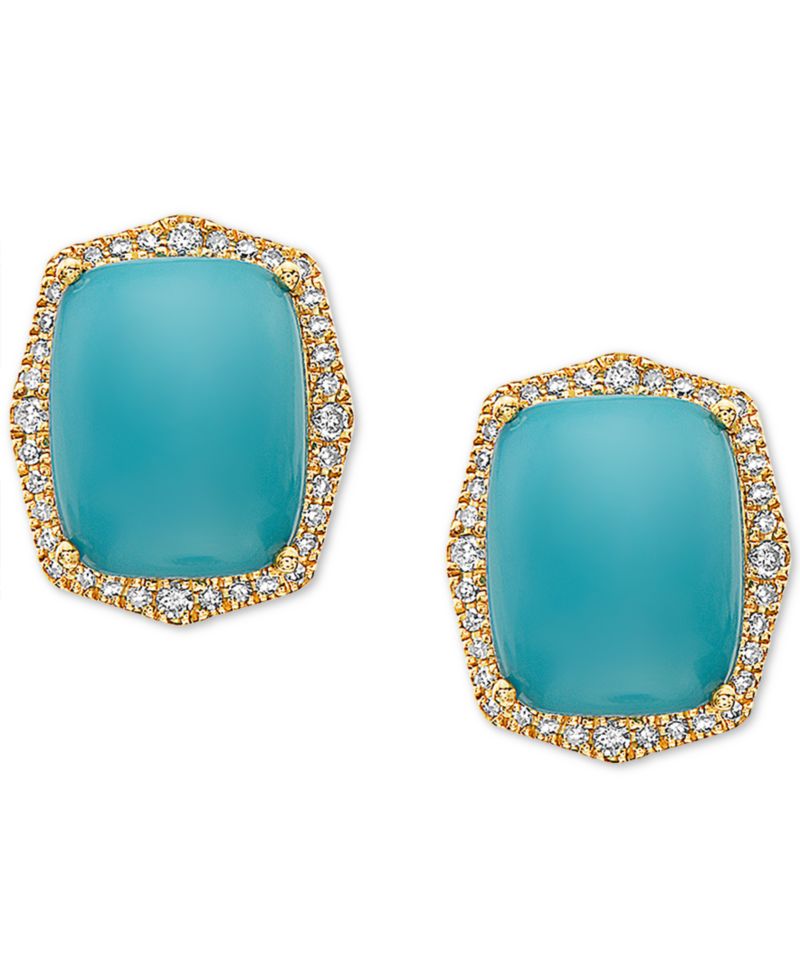 EFFY® Turquoise (10x8mm) & Diamond (1/4 ct. t.w.) Stud Earrings in 14k Gold