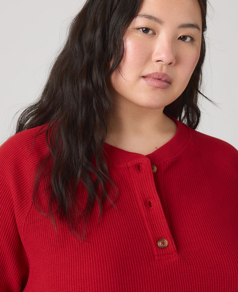 Plus Size Lassen Waffle-Knit Button-Up Henley