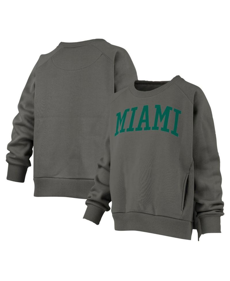 Women's Charcoal Miami Hurricanes Pocketed Raglan Pullover Sweatshirt