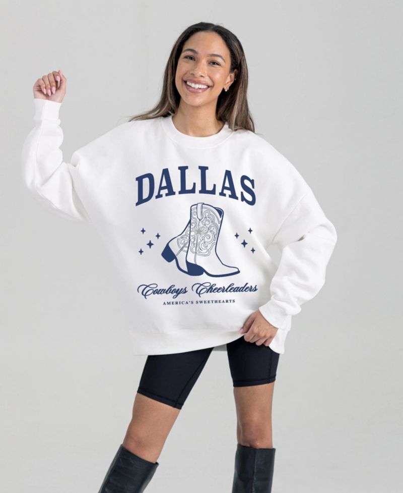 Women's Dallas Cowboys Cheer Collection Boots Oversized Long-Sleeve Fleece Crewneck Sweatshirt