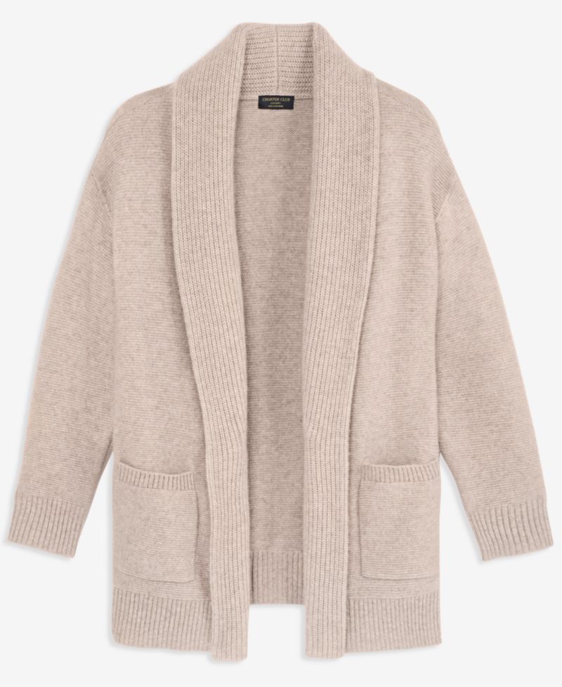 Plus Size 100% Cashmere Shawl-Collar Cardigan