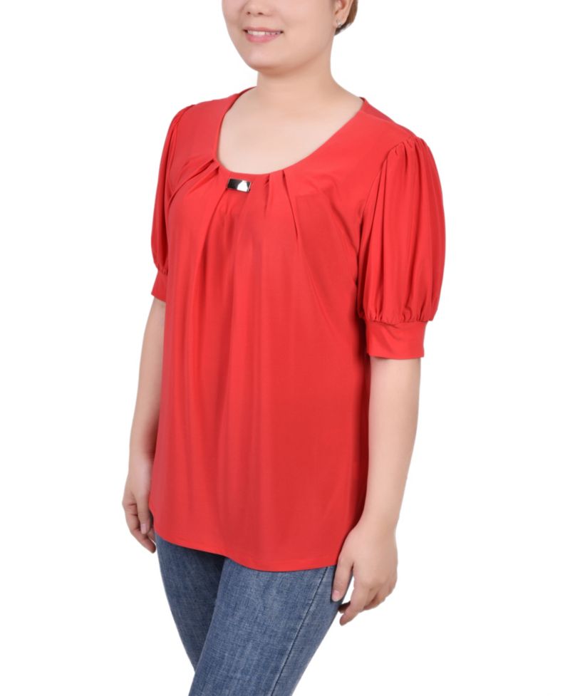 Petite Short Sleeve Balloon Sleeve Top