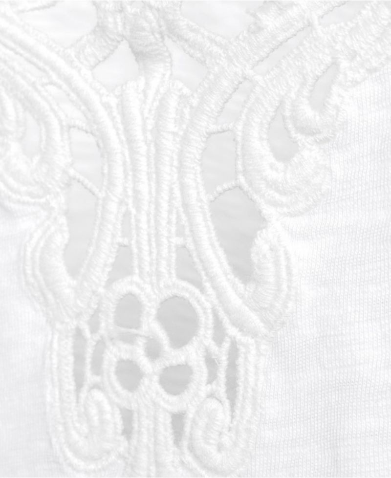 Plus Size Elbow Sleeve Slub Lace Trim T-Shirt