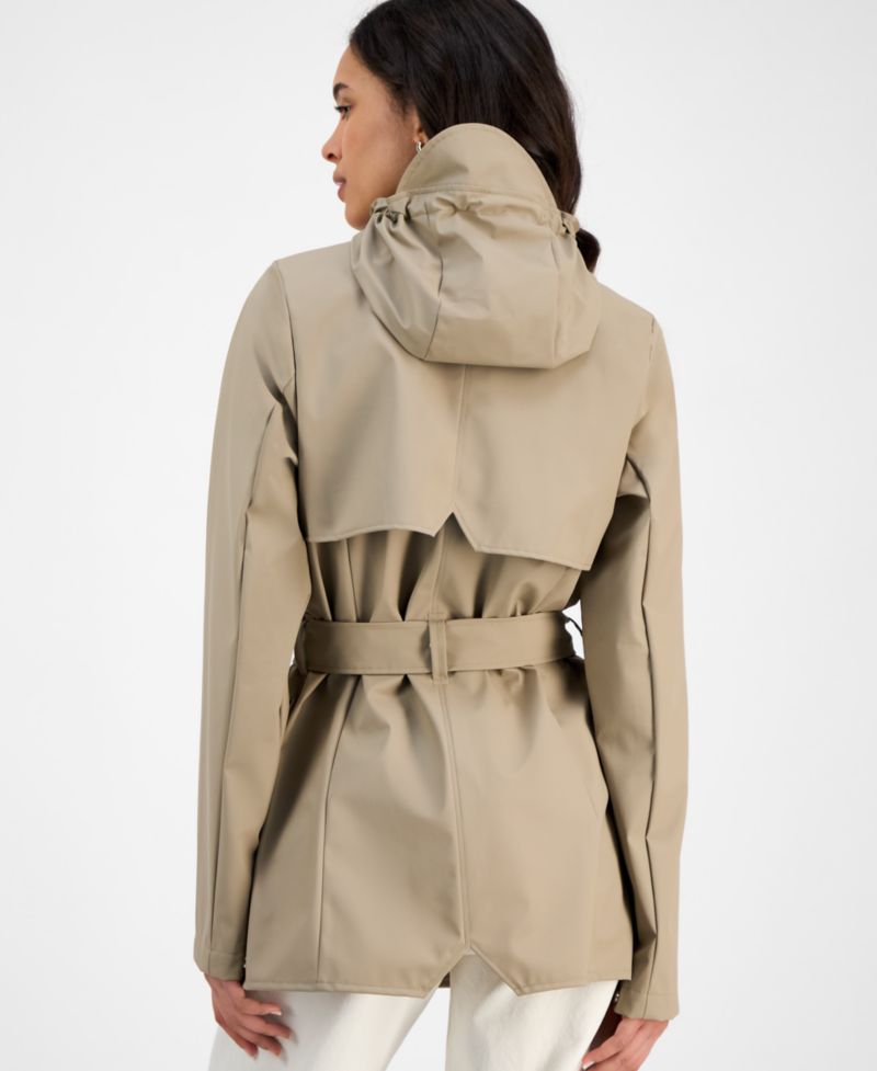 Women's Tie-Waist Snap-Front Hooded Rain Coat