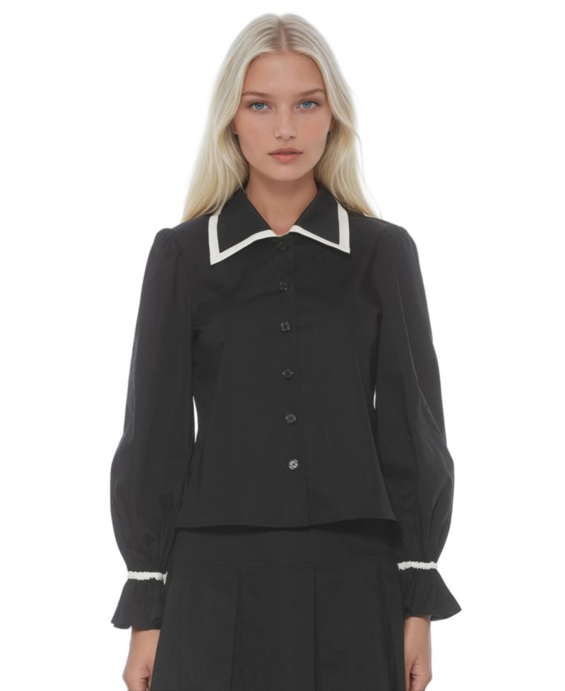 Women's Shannah Long Sleeve Dropped Contrast Collar Blouse