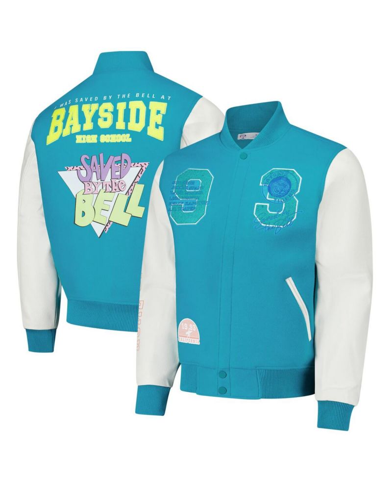 Men's Aqua Saved by the Bell Tigers Varsity Full-Snap Jacket