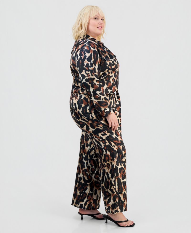 Trendy Plus Size Satin Shirt & Matching Pants Set