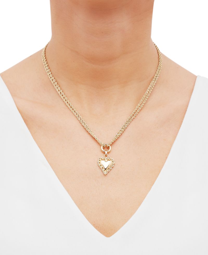 Puff Heart Rope-Framed 18" Pendant Necklace in 10k Yellow Gold