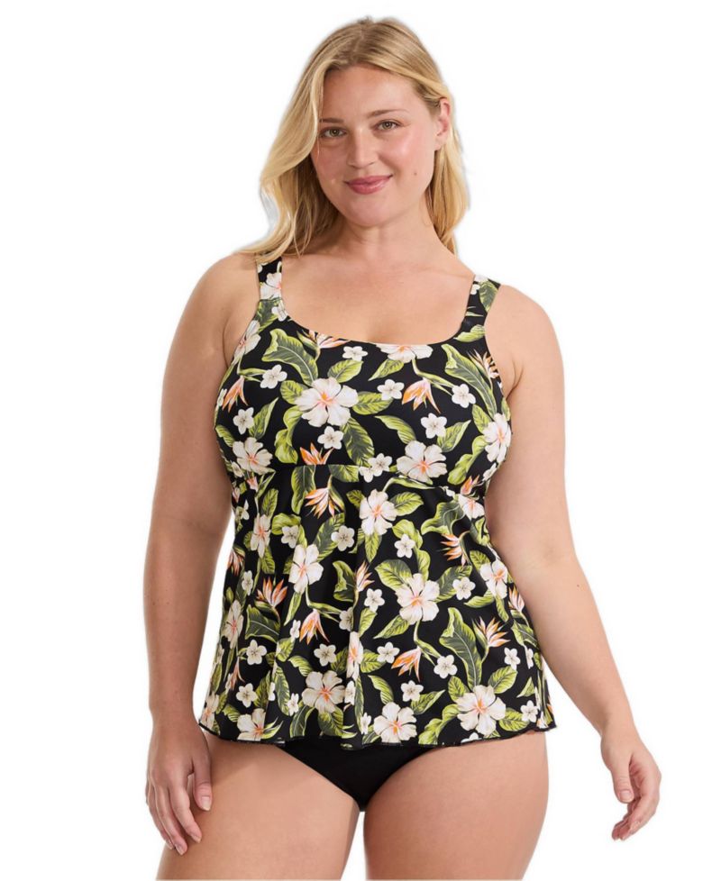 Plus Size Adjustable Scoop Neck Flutter Tankini Top