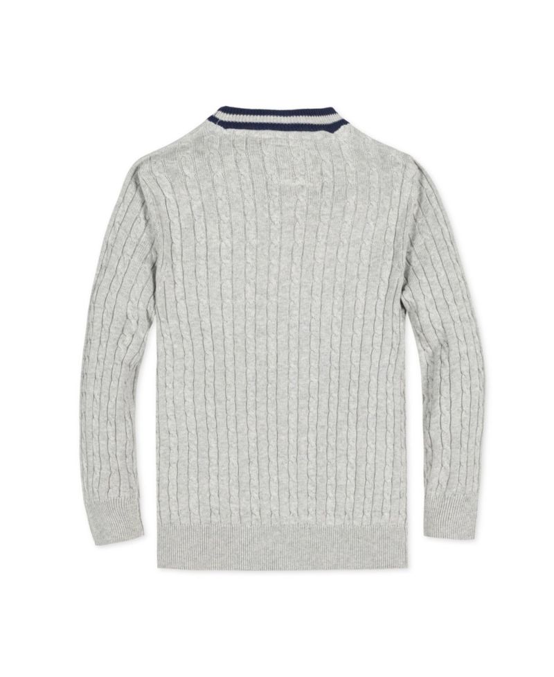 Baby Boys Hope and Henry Long Sleeve Cable Knit Cardigan Sweater with Stripe Trim