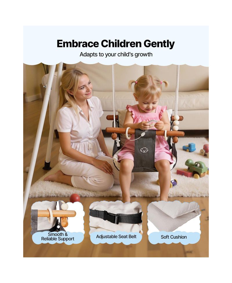 Toddler Swing and Jumper, 2-in-1 Baby Swing Set and Bouncer with Foldable A-Frame Metal Stand, Canvas Seat and 50 lb Capacity