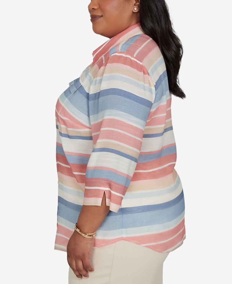 Plus Size Camden Market Colorful Stripes Button-Front Top