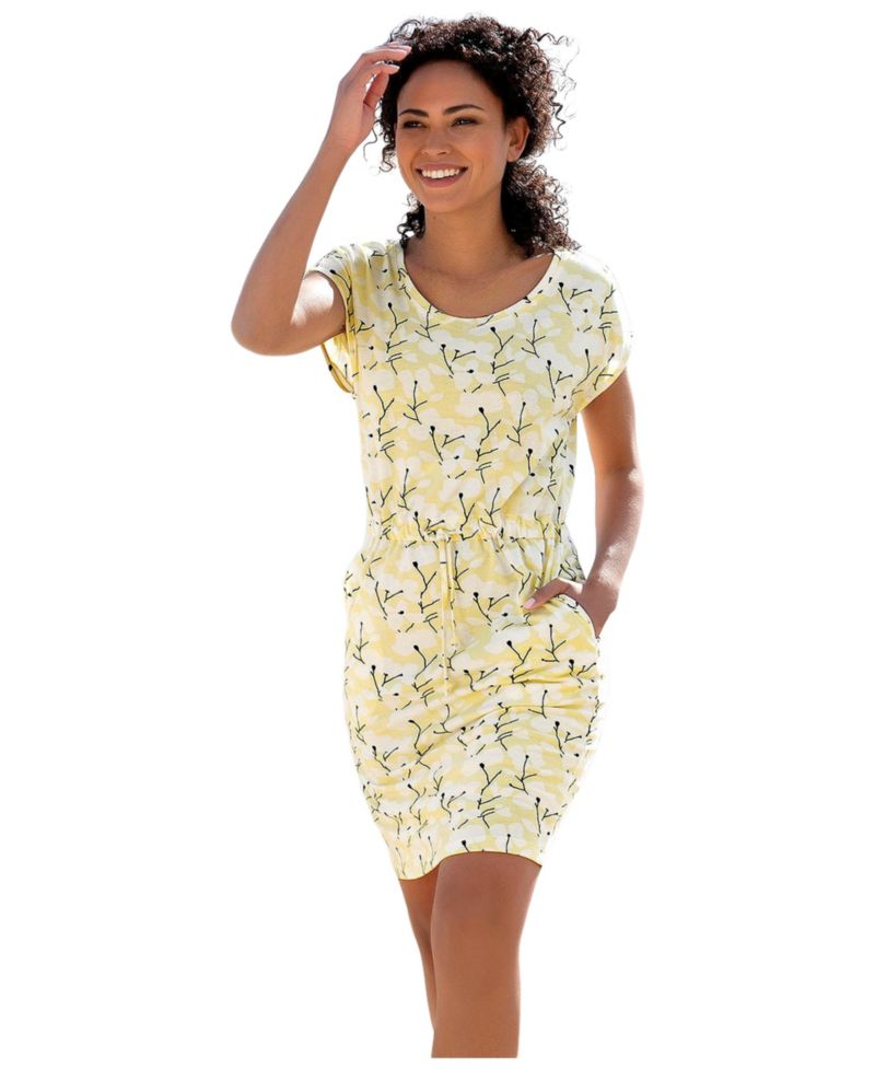 Women's Printed Drawstring Casual Scoop-Neck Short Dress