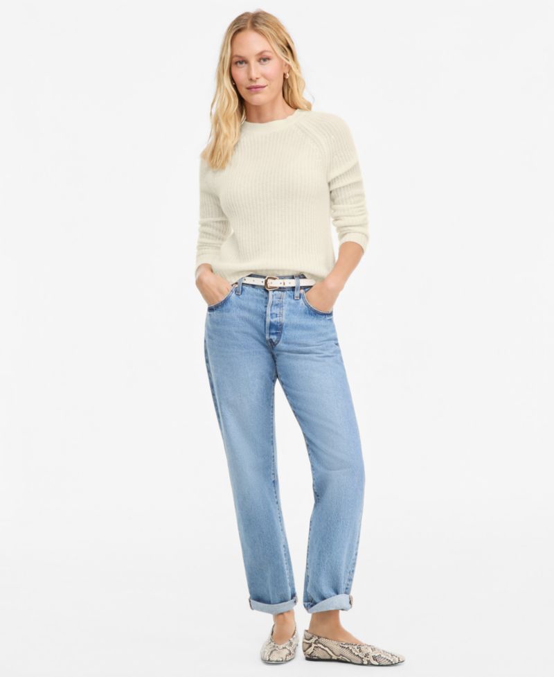 Plus Size 100% Cashmere Shaker Stitch Crewneck Sweater