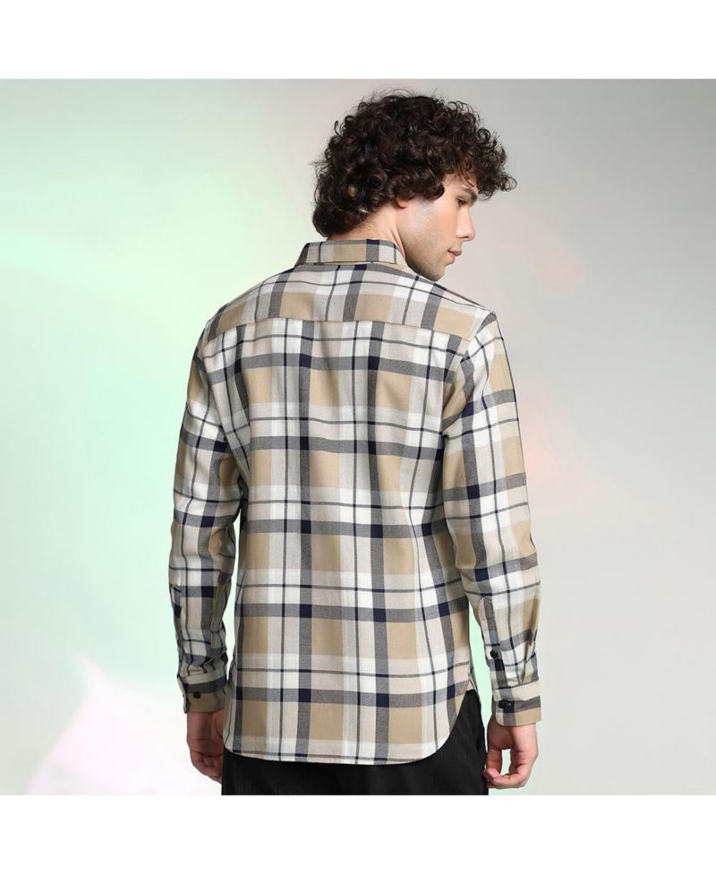 Men's Sand Beige Shadow-Checkered Shirt