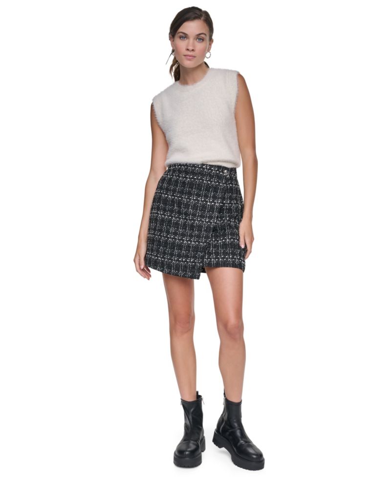 Women's High-Waisted Asymmetrical Plaid Wrap Skirt
