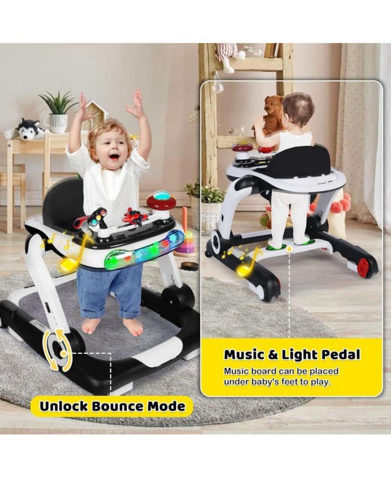5-in-1 Baby Activity Walker with Music and Lights, Adjustable Height and Safety Bumper