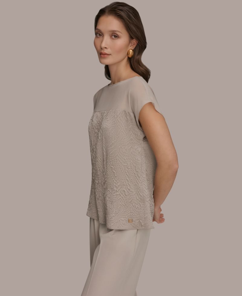 Women's Mixed Media Extended Shoulder Top