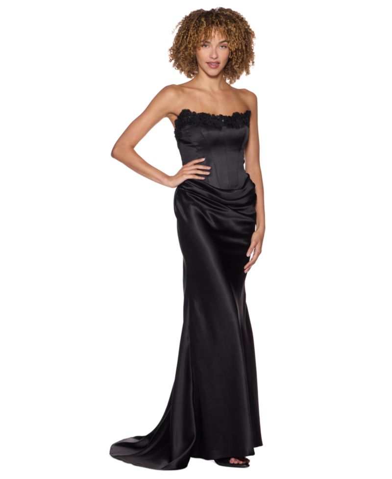 Juniors' Strapless Satin Corset Gown