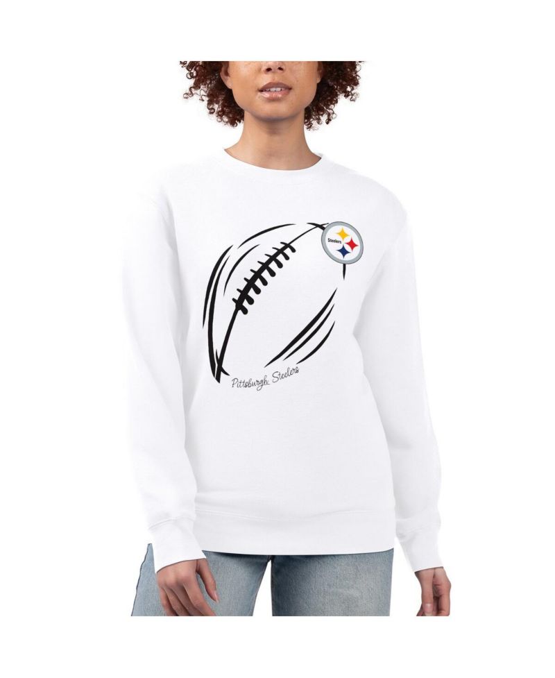 Women's White Pittsburgh Steelers Football Logo Graphic Fleece Tri-Blend Pullover Sweatshirt