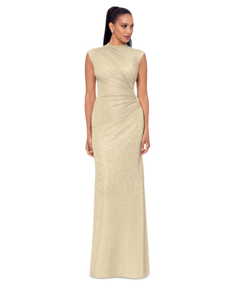 Petite Ruched Metallic Crinkle Gown