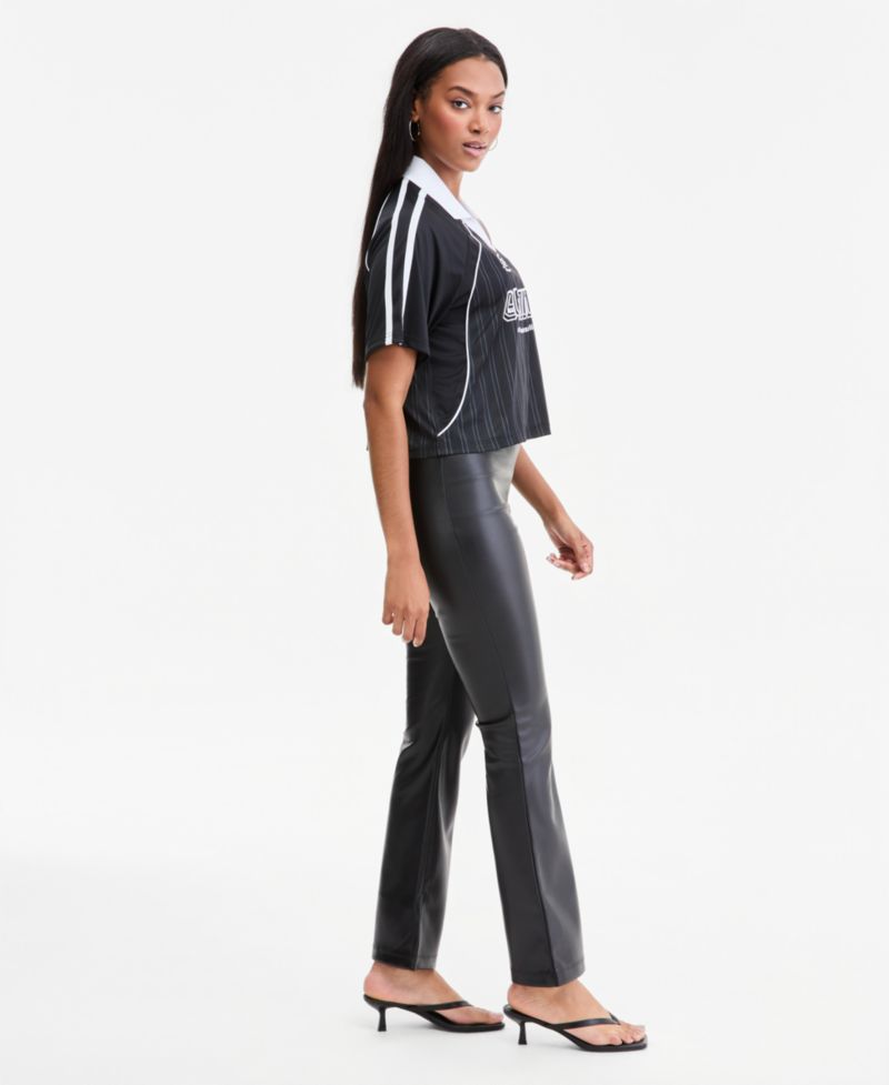 Women's High-Rise Faux Leather Flare-Leg Ankle Pants