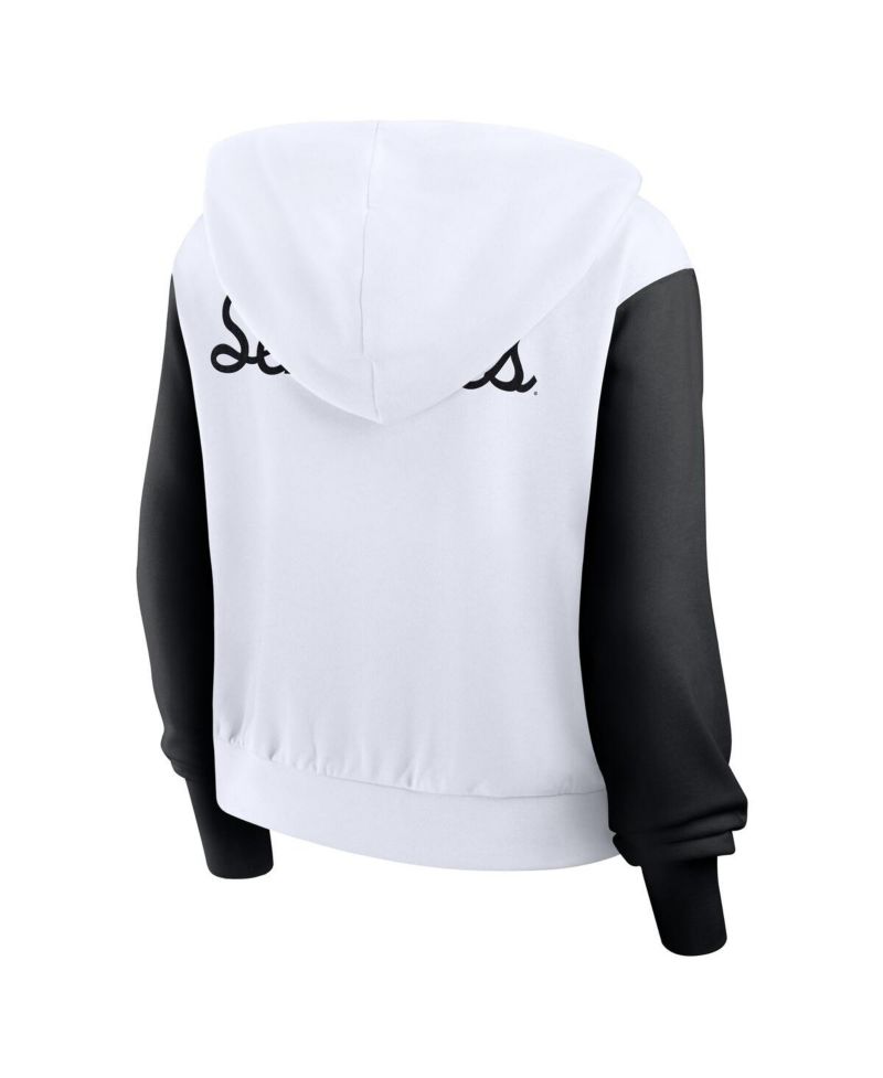Women's White Florida State Seminoles Cropped Beyond Capability Color-Block Script Full-Zip Hoodie