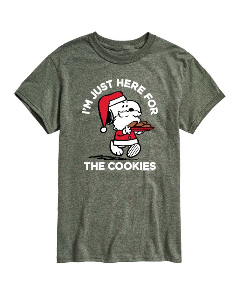 Men's Peanuts Santa Snoopy I'M Just Here for the Cookies Graphic Short-Sleeve T-Shirt