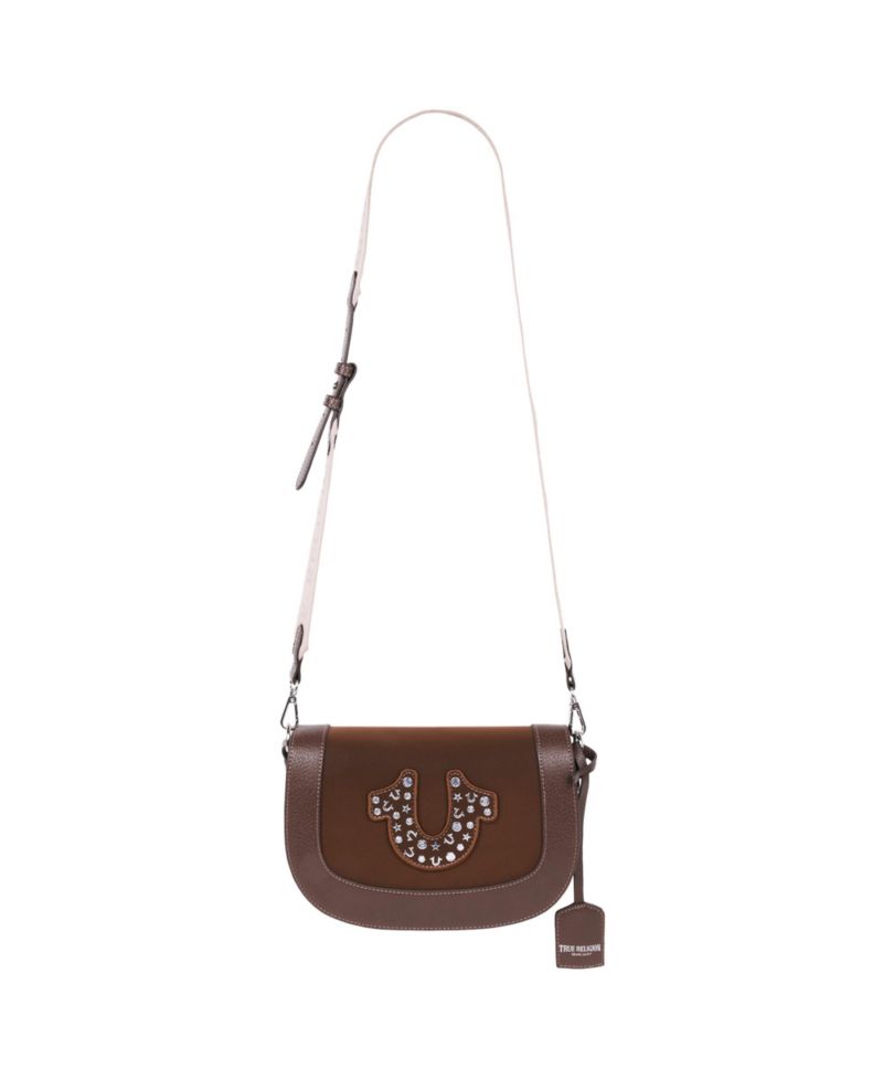 Studded Horseshoe Suede Flap Crossbody