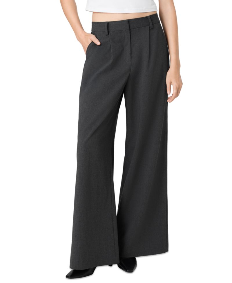 Women's Tavi Crosshatch Suiting Pleated Wide-Leg Trousers