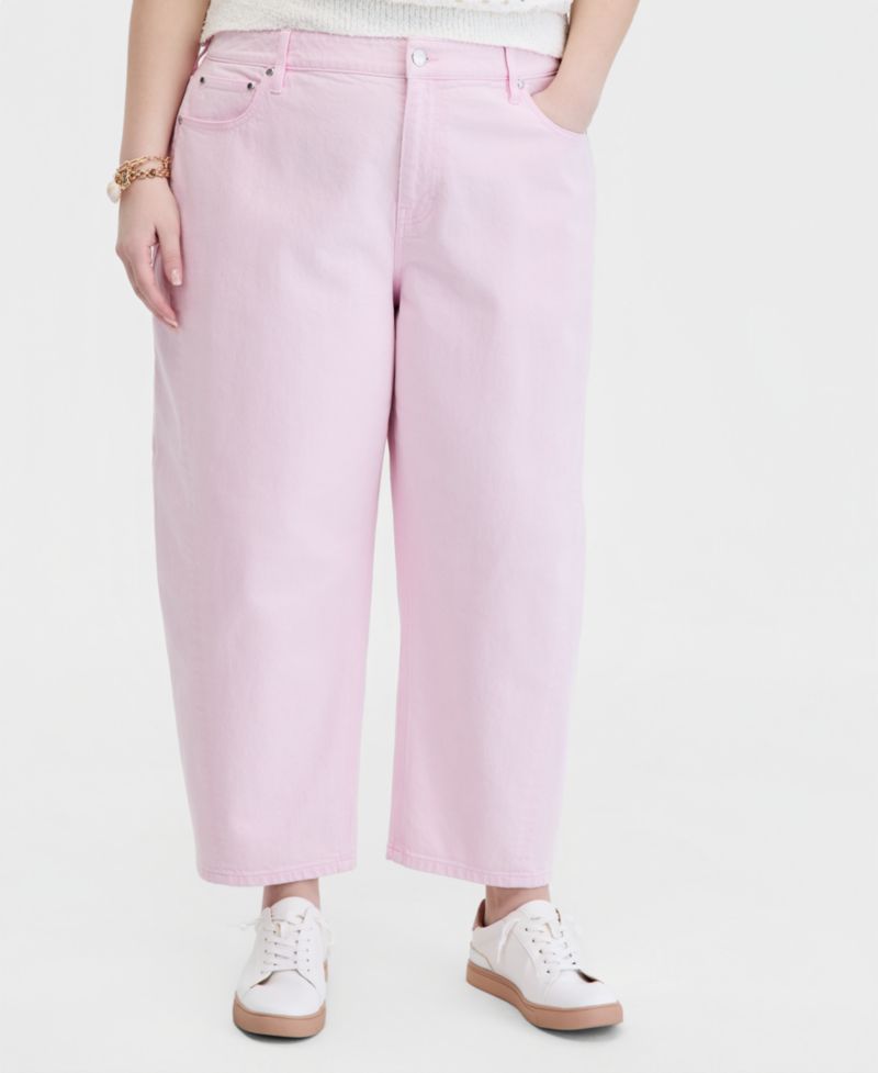 Trendy Plus Size Cropped Barrel-Leg Jeans