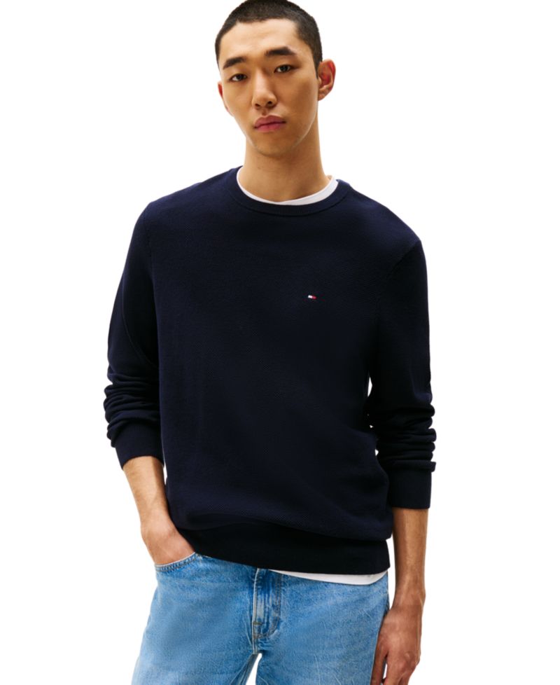 Men's Essential Texture Cotton Crewneck Sweater