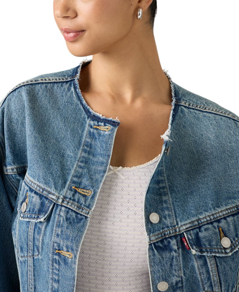 Women's Collarless Shrunken Trucker Jacket