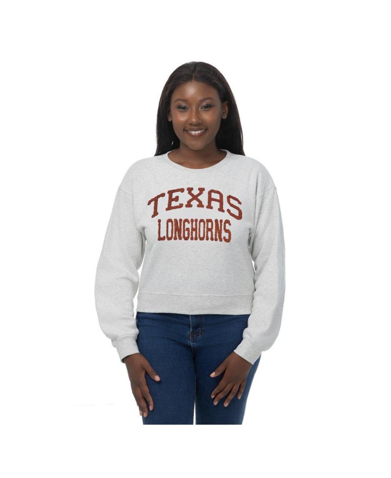 Women's Oatmeal Texas Longhorns Chenille Cropped Sweatshirt